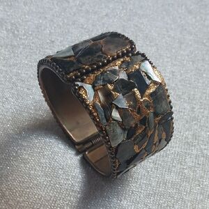 Mosaic Abalone Shell Gold Glitter Cuff Bracelet
